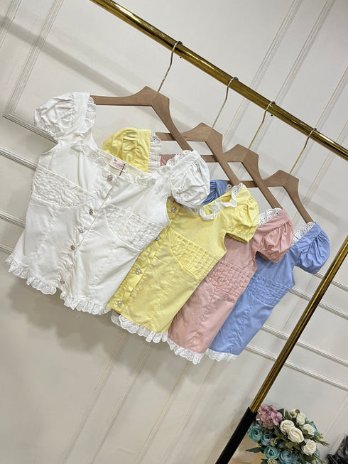 Cotton Square Neck Frill Tops